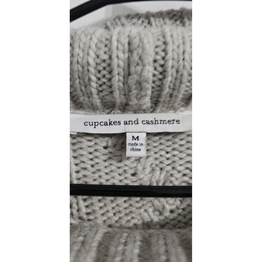 Cupcakes and Cashmere‎ Crotchet Knit Sweater Medium Ivory Mock Neck Fringe Style - Picture 4 of 7